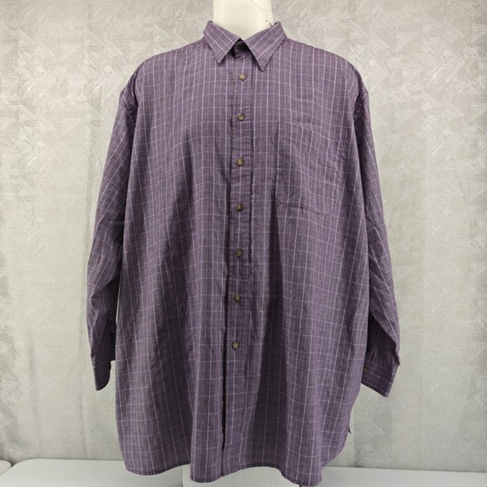 Canyon Ridge Shirt Mens XXXXL‎ 4XL Purple Plaid Check Long Sleeve Button Casual